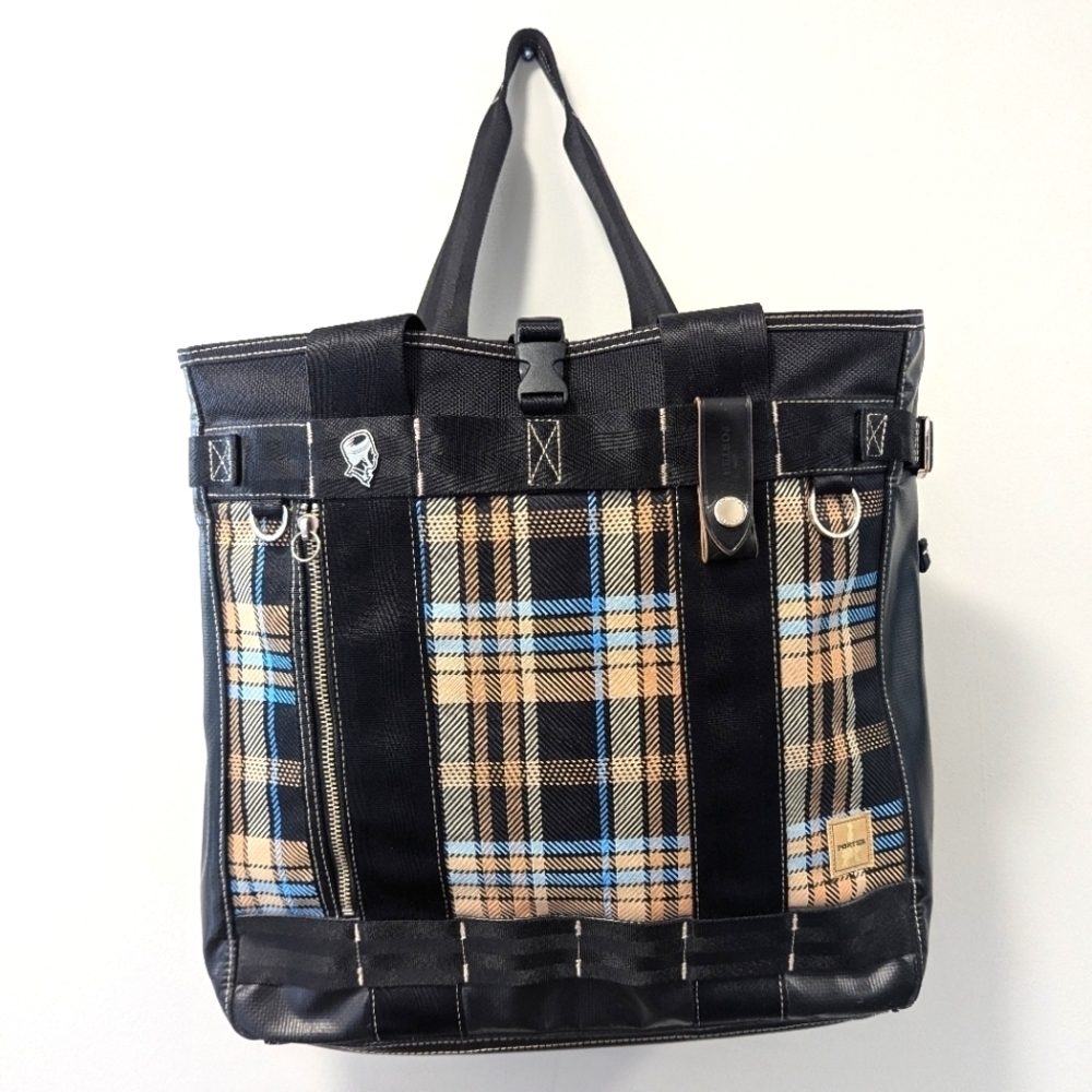 Porter International Oversized Tote Laptop Briefcase Bag Tartan Print